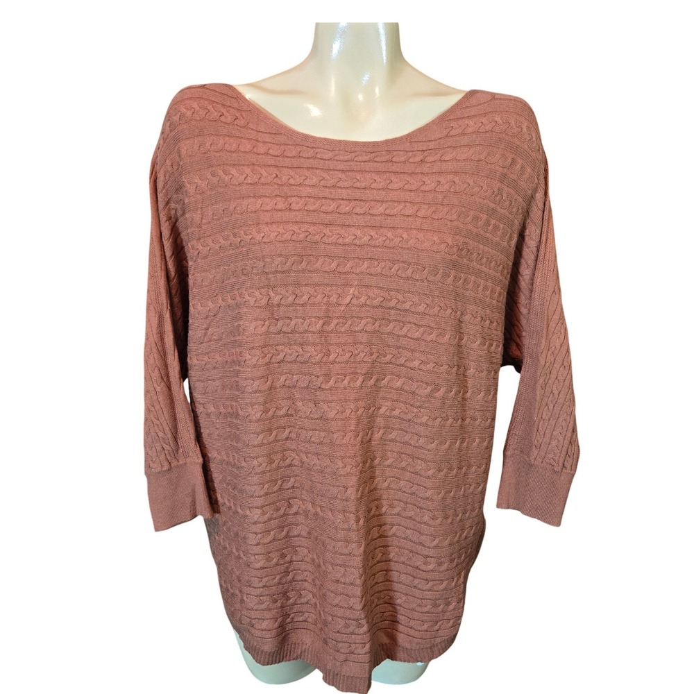 Market&Spruce Cashmere Silk Acrylic Cable Knit Dolman Sleeve Sweater Large‎ Rust